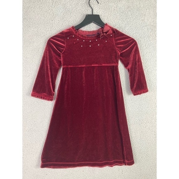 Girls Size 5 Red Suede Christmas Winter Dress Holiday Festive Fashion Maroon - Picture 5 of 9